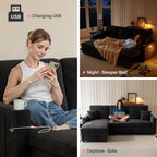83" Sleeper Sectional Sofa, Comfy Convertible Sofa Bed with Pull Out Couches, Small Desktop, Corduroy L Shaped Couch with Reversible Storage Chaise & USB for Living Room Apartment,Black