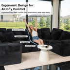  135.5" Sectional Couch, Black U Shaped Sofa for Living Room, Boneless Cloud Couch with Chaise,6-Seater, Corduroy Fabric, Freely Configurable Layout