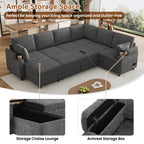 109.9" Sectional Sofa Versatile Sofa Bed Sleeper U-shaped with Storage,Two Cup Holders and Charging Ports for Living Room,Grey