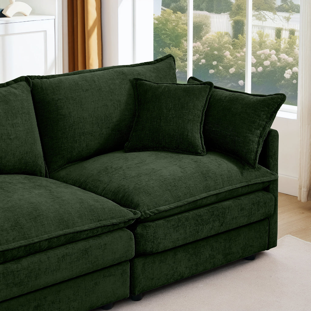 CKEASEAN 102" Chenille Modular Sectional Sofa with Ottoman, 3-Seater L-Shape Cloud Couch with Upholstered & Pillow, Comfy Cloud Sofa for Living Room, Bedroom, Apartment, Office, Easy Assembly
