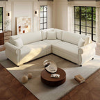FFH 88.2" Sectional Sofa with Pull Out Bed, Convertible Sleeper Sofa, 5 Seater Chenille Couch for Living Room, Beige