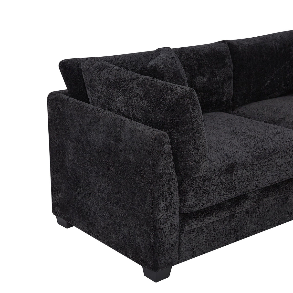 Christopher Knight Home 83.5" Modern 3-Seater Sofa with Flared Arms and Pillows, Chenille Upholstery, Black