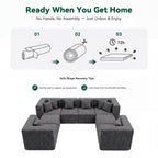  130" 8-Piece Modular Sectional Sofa, Boneless Cloud Couch with Extra Deep Seats, Washable Chenille Sofa Set for Living Room, Chenille Dark Gray