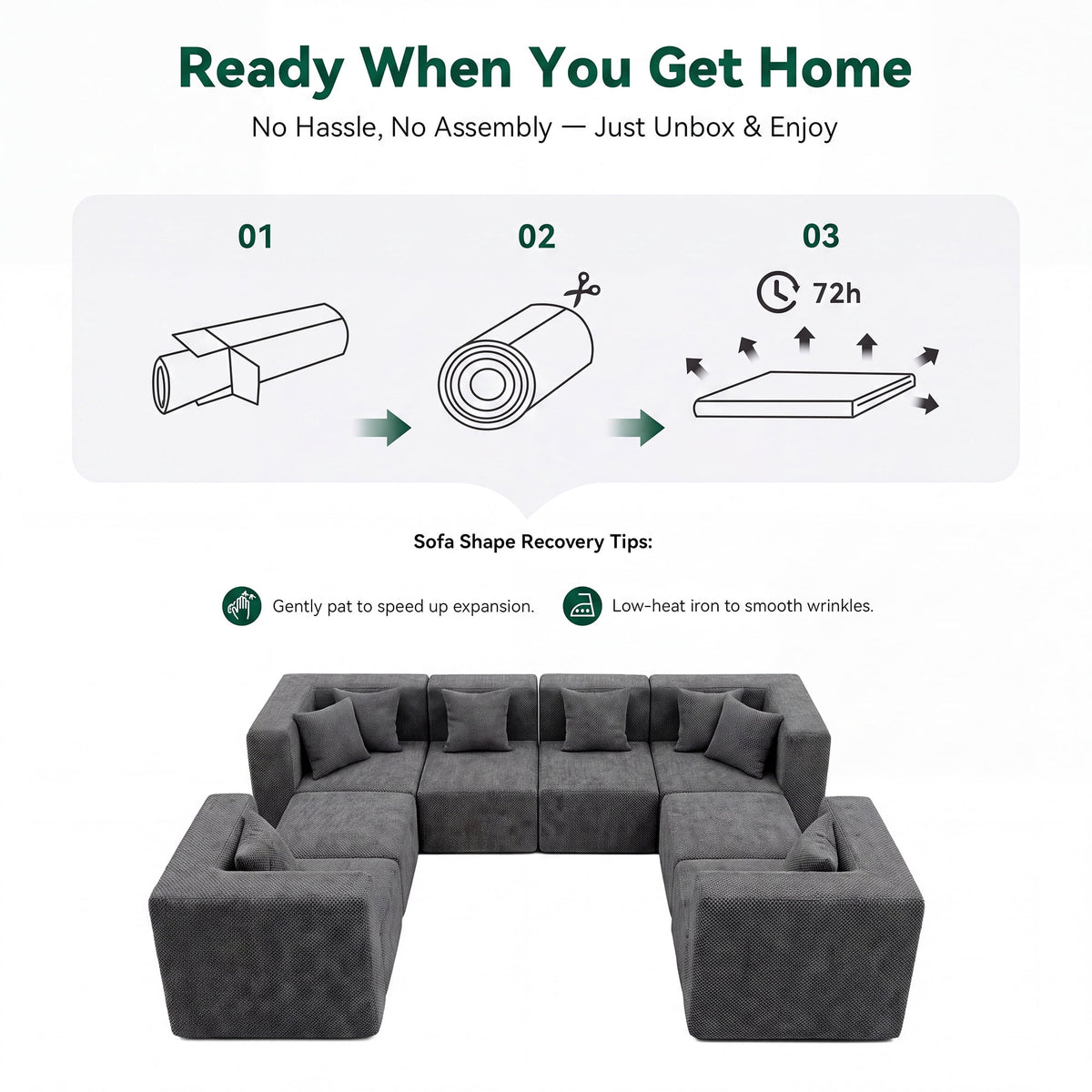  130" 8-Piece Modular Sectional Sofa, Boneless Cloud Couch with Extra Deep Seats, Washable Chenille Sofa Set for Living Room, Chenille Dark Gray