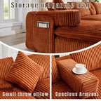  Sectional Sofa, Oversized Sectional Couch Convertible Sofa Bed, 6 Seat Corduroy Sofa Couch with Side Pocket for Living Room, No Assembly Orange