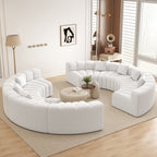 Daluvenix Oversized Round Sectional Sofa, 8 Seater Modern Curved Velvet Modular Couch, Boneless Cloud Sofa for Living Room, No Assembly Required, White