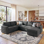 Marrber Modular Sectional Pull-Out Sofa Bed U-Shaped Linen Couch Bed with Storage for Living Room, Gray