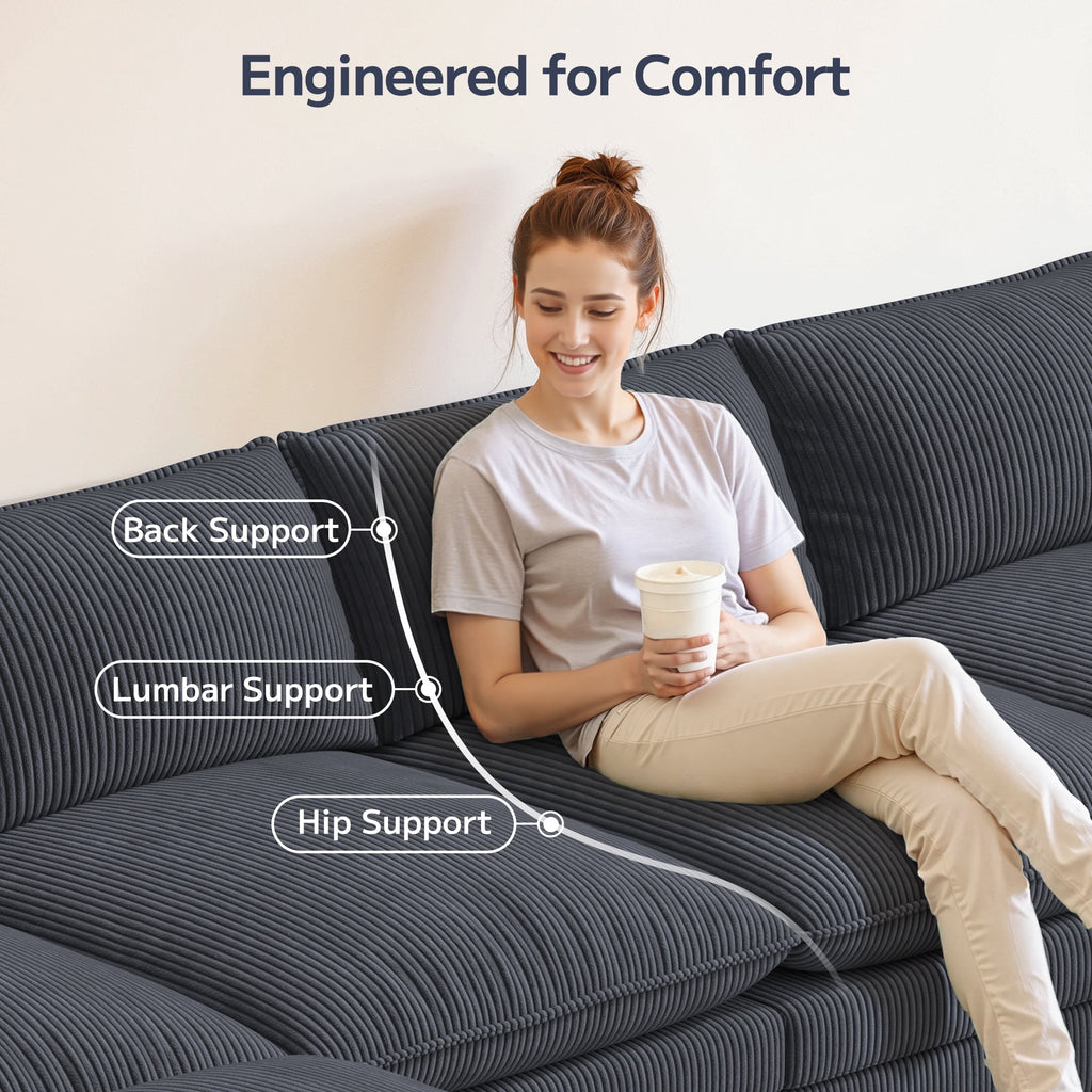  145.7" U Shaped Modular Sectional Sofa with Movable Ottomans, Corduroy Cloud Sofa Couch with 25.2" Deep Seat, Removable Washable Covers, 4-5 Seater Comfy Modular Sofa for Living Room Apartment