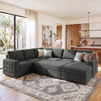 Marrber Modular Sectional Pull-Out Sofa Bed U-Shaped Linen Couch Bed with Storage for Living Room, Gray