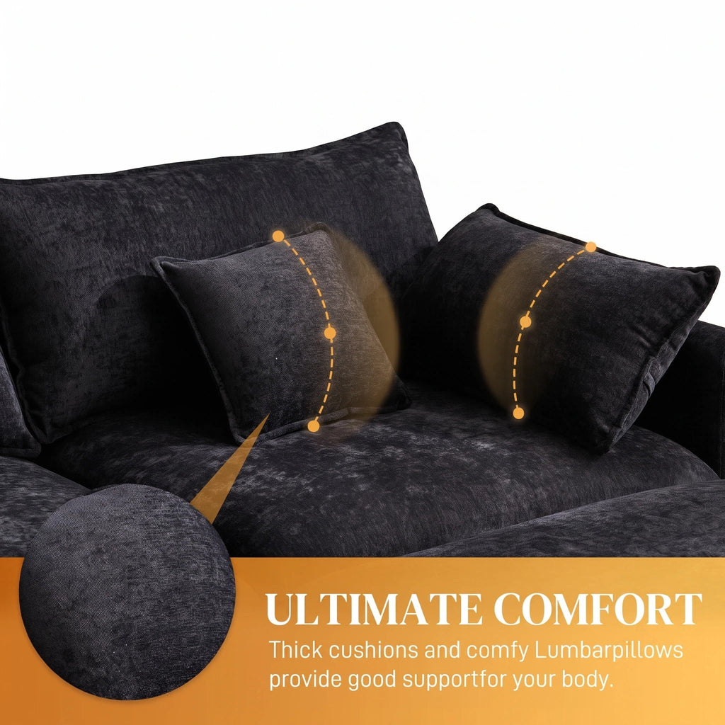 AISWORD 145" Modular U-Shaped Cloud Couch Sectional, Chenille 6-Seat Sofa with Double Chaise, Center Console, USB Charging, Hidden Storage & Cup Holders for Living Room, Black