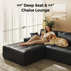 PATBRELA Sectional Sofa, 101" L-Shaped Deep Seat Cloud Couch, Modular Sofa with Back Cushion for Living Room Bedroom, PU Leather, No Assembly Required, Black (Left Facing Chaise)