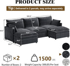 FANRAL 108" U-Shaped 5 Seat Modular Sectional Sofa, Sleeper Couch with Ottoman & Side Pockets, Modern Deep Seat Cloud Couch with Chaise for Living Room Bedroom Office,Gray Sectional Couch
