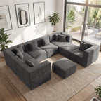  130" 8-Piece Modular Sectional Sofa, Boneless Cloud Couch with Extra Deep Seats, Washable Chenille Sofa Set for Living Room, Chenille Dark Gray