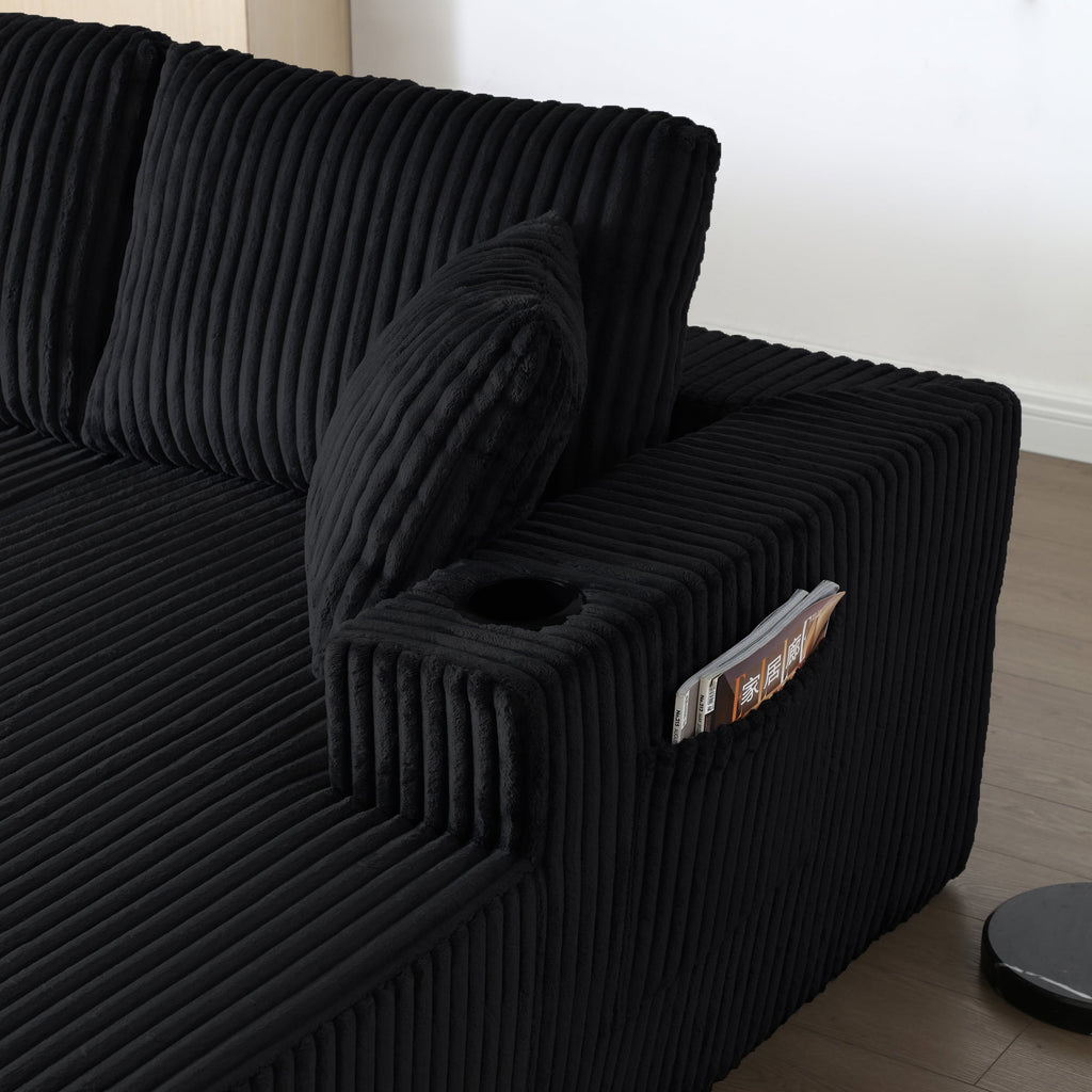  124 Inch U Shaped Modular Sectional Sofa, Modern Corduroy Boneless Sofa for Living Room, Upholstered Deep Seat Cloud Sofas Couches, No Assembly Required, Black