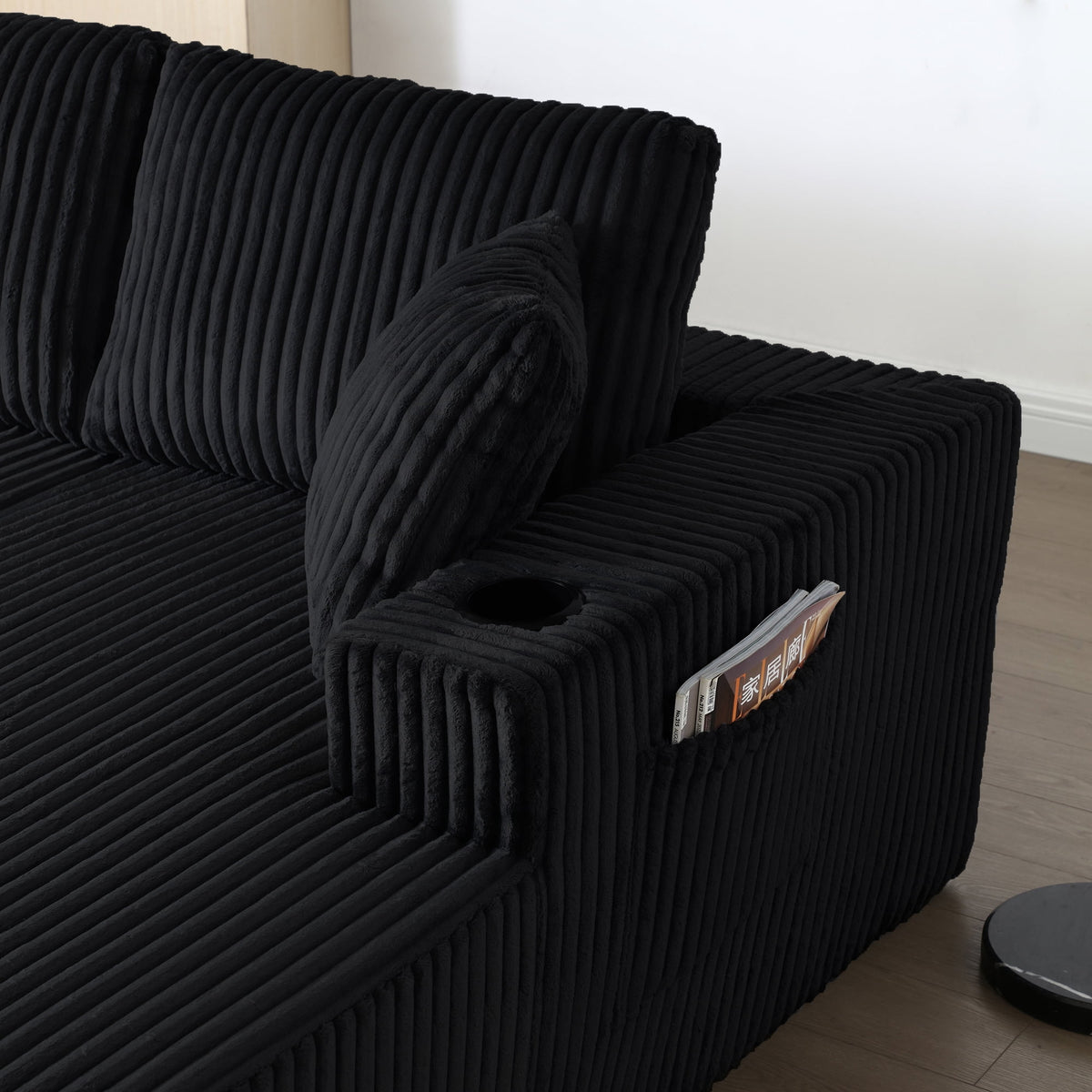  124 Inch U Shaped Modular Sectional Sofa, Modern Corduroy Boneless Sofa for Living Room, Upholstered Deep Seat Cloud Sofas Couches, No Assembly Required, Black