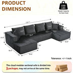  132" U Shape Cloud Sectional Sofa Oversized Modular Boneless Couch, Double Chaise Corduroy Sofa for Living Room, Dark Gray