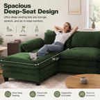 JULY'S SONG 113" L Shaped Couch Set, Deep Seat Modular Sectional Sofa with Movable Ottoman, Plush Couches and Sofas Detachable Cushions, Chenille Sectionals for Living Room, Green