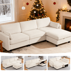 109" Modular L-Shaped Sectional Sofa, Convertible 4-Seat Sleeper Couch with Storage Ottoman, Movable Ottomans, Oversized Deep Seat for Living Room Apartment