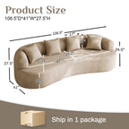 Wiilayok 106.5"Modern Chenille Sofa,Curved Sofa with Deep Seat,Cloud Compression Sofa Couch for Living Room,No Assembly,Light Brown