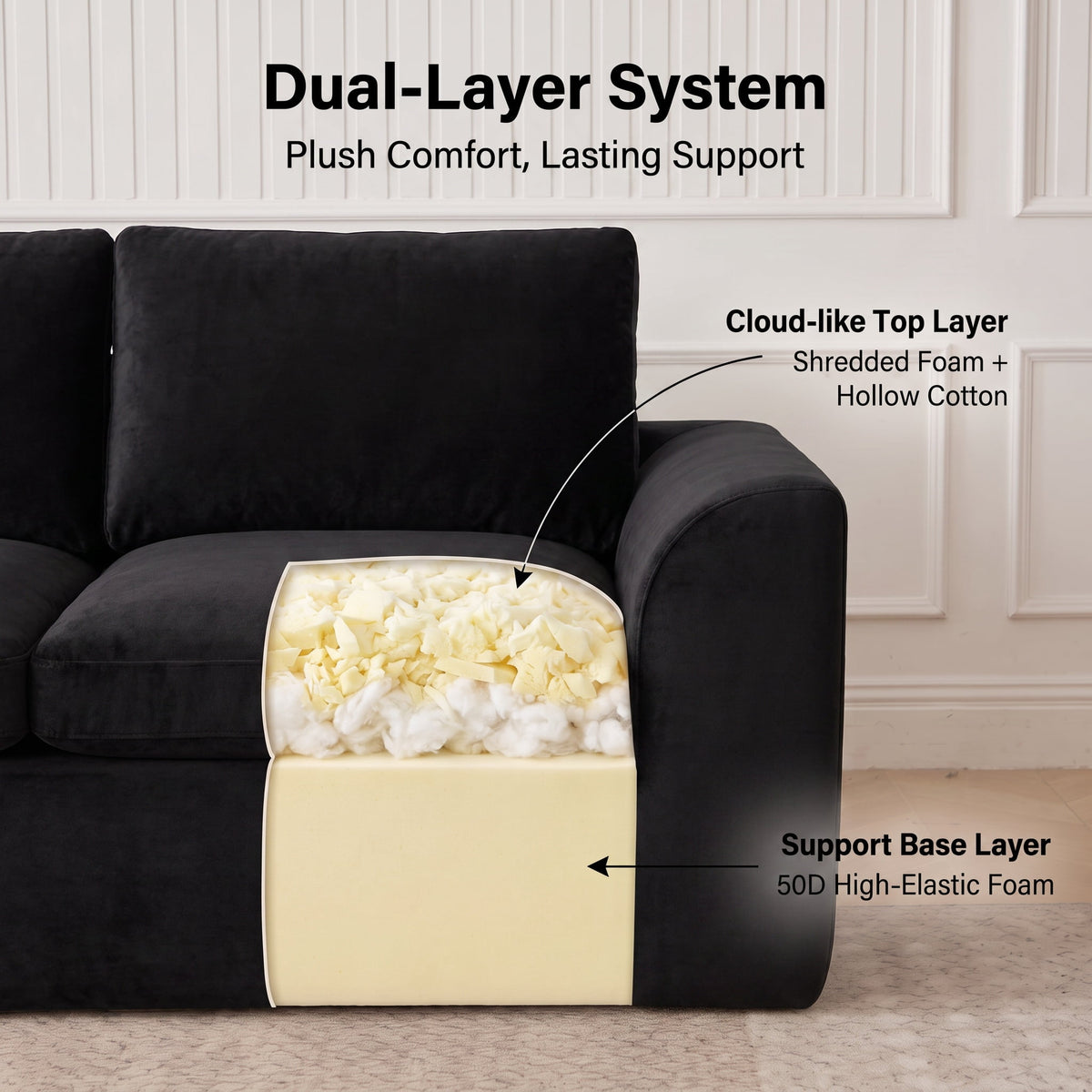 108" Modern Cloud Couch, Plush L Shaped Sectional Couch with Ottoman, Comfy Boneless Couch Modular Sofa, High-Density Memory Foam Deep Seat, No Assembly Required, Pet-Friendly, Black