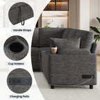 109.9" Sectional Sofa Versatile Sofa Bed Sleeper U-shaped with Storage,Two Cup Holders and Charging Ports for Living Room,Grey