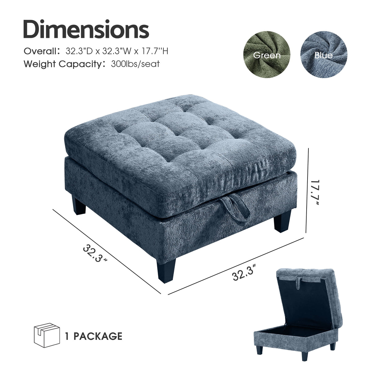 Advwin Oversized Modular Sectional Sofa, 8 Seat Plush Chenille Couch with Storage Ottomans & Thick Cushions, Modern Comfy Convertible L Shaped Sleeper Sofa Bed for Living Room, Blue