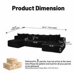  130" Black Sectional Modular Couch, U-Shaped Sofa with Chaise Lounge, Striped Corduroy Upholstered 4-Seater Sofa with Pillow Back and Square Arms