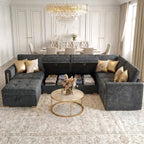 Advwin 126" U-Shaped Oversized Modular Sectional Sofa with Ottoman, Storage Under Each Seat & Gold Metal Accents, 5-Seater Modern Luxury Chenille Convertible Cloud Couch for Living Room, Dark Gray