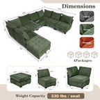 Advwin 7-Seater Oversized Modular Sectional Sofa with Ottoman & Storage Under Each Seat, Chenille Convertible Comfy Couch Sleeper with Extra Wide & Deep Seat for Living Room, Dark Green