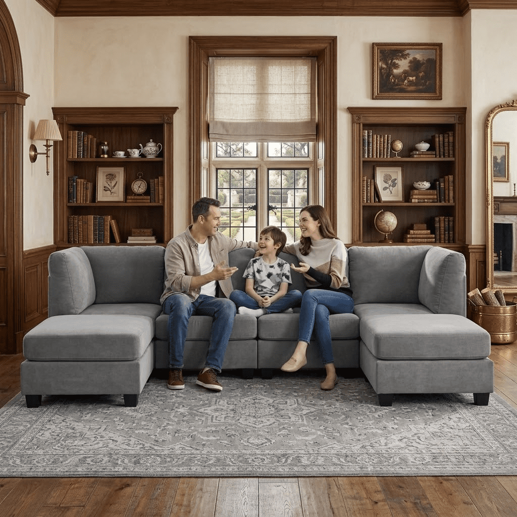 EPOWP Cloud Couch Modular Sectional Sofa 6 Seat 120" U Shaped Convertible Couch Polyester Thick Cushion with 2 Movable Ottomans and Toss Pillows Washable Removable Cover for Living Room,Dark Grey