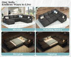 Papajet 105" Sofa Bed, Sectional Sleeper Sofa with Pull Out Bed/Reclining Backrest, 6 Seater Sleeper Couch Bed with Storage, Chenille Dark Gray