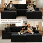 Muumblus Modular Sectional Sofa, Oversized U-Shape Cloud Couch, Modern Corduroy Sleeper Couches for Living Room, No Assembly Required, Black (Right Facing Chaise)