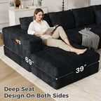 137" U-Shaped Sectional Sofa with Chaise, Modular Cloud Sectional Couch with Deep Seat for Living Room, Modern Boneless Couch with Back Cushion, Pillow, Ottoman, No Assembly Required, Corduroy Fabric