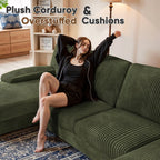  U Shaped Sectional Sofa Couch with Double Chaise for Apartments,Corduroy Green
