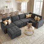Advwin 126" U-Shaped Oversized Modular Sectional Sofa with Ottoman, Storage Under Each Seat & Gold Metal Accents, 5-Seater Modern Luxury Chenille Convertible Cloud Couch for Living Room, Dark Gray