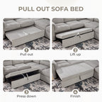 114 inch Sectional Sleeper Sofa with Pull Out Bed Convertible Corduroy Modular Sofa Upholstered Sofa Bed for Living Room Gray