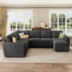 Marrber 106? Oversized Modern Plush Corduroy U-Shaped Modular 7-Seater Pull-Out Sectional Sleeper Sofa Bed with Hidden Storage for Living Room and Apartment, Easy Assembly, Dark Gray