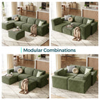  133.4" Modular Cloud Sectional Sofa for Living Room, U-Shaped Sofa Couch with Corduroy Fabric, 4 Seat Oversized Sofa with Movable 2 Ottomans, Green