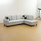 Hommoo Couch Sofa Set, Modern L-Shaped Sofa for Living Room, Flannel Sectional Sofa Set for Apartment, Off-White(Without Ottoman)