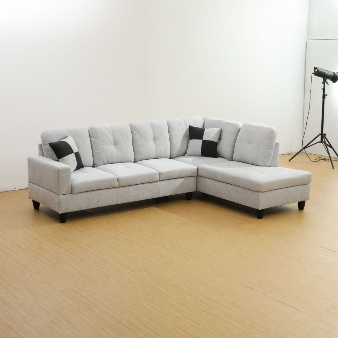 Hommoo Couch Sofa Set, Modern L-Shaped Sofa for Living Room, Flannel Sectional Sofa Set for Apartment, Off-White(Without Ottoman)