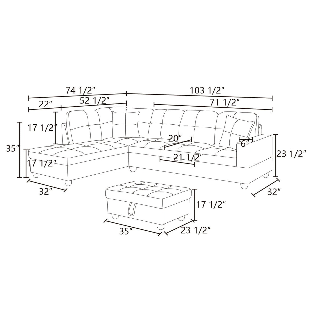 Hommoo Flannel&PVC L Shaped Sectional Sofa, Sectional Couch Sofa, Modern Living Room Furniture Sets, Red(No Ottoman)