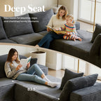 Kelyda 139'' U Shaped Sectional Couches, Modern Modular Boneless 8 Seater Large Foam Cloud Sofa Dark Grey