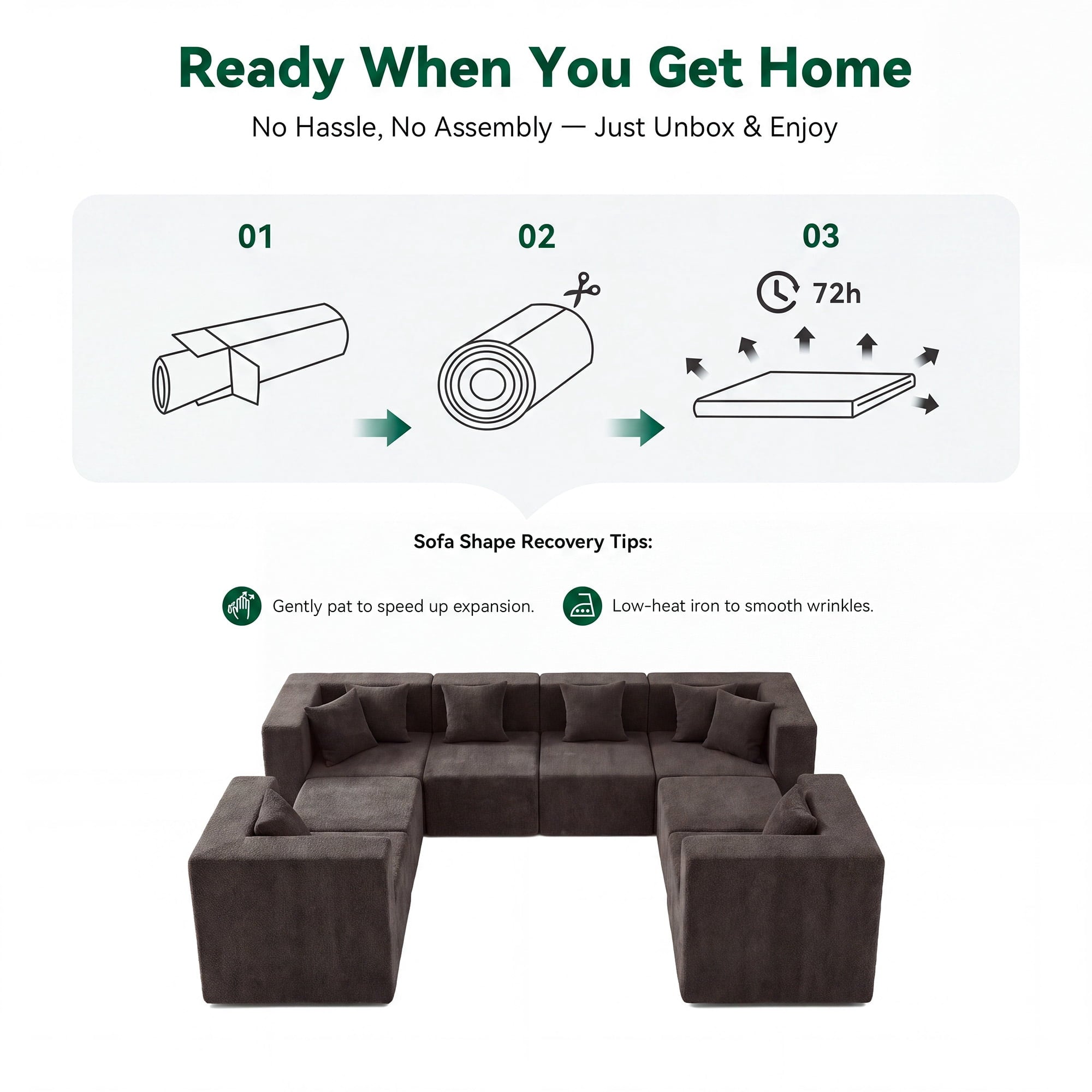  130" 8-Piece Modular Sectional Sofa with Ottomans, U-Shaped Pit Couch for Living Room, Modern Teddy Fabric Cloud Couch Set, Large Sleeper Sofa with Deep Seats, Coffee Brown