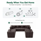 130" 8-Piece Modular Sectional Sofa with Ottomans, U-Shaped Pit Couch for Living Room, Modern Teddy Fabric Cloud Couch Set, Large Sleeper Sofa with Deep Seats, Coffee Brown