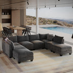 124" Modern Cloud Modular Sectional Sofa, 8-Seater U-Shaped Chenille Couch with Storage Ottoman and USB Charging Ports for Living Room