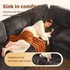  139" U-Shaped Sectional Sofa, 7-Seater Modular Cloud Couch for Large Families & Guests with Corduroy Upholstery, Right Facing Chaise, Gray