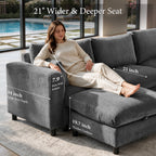Hvoonc 115" Modular Sectional Sofa for Living Room, Chenille L Shaped Couch with Storage Ottoman, 21.3" Deep Seat, Washable Covers, Dark Gray