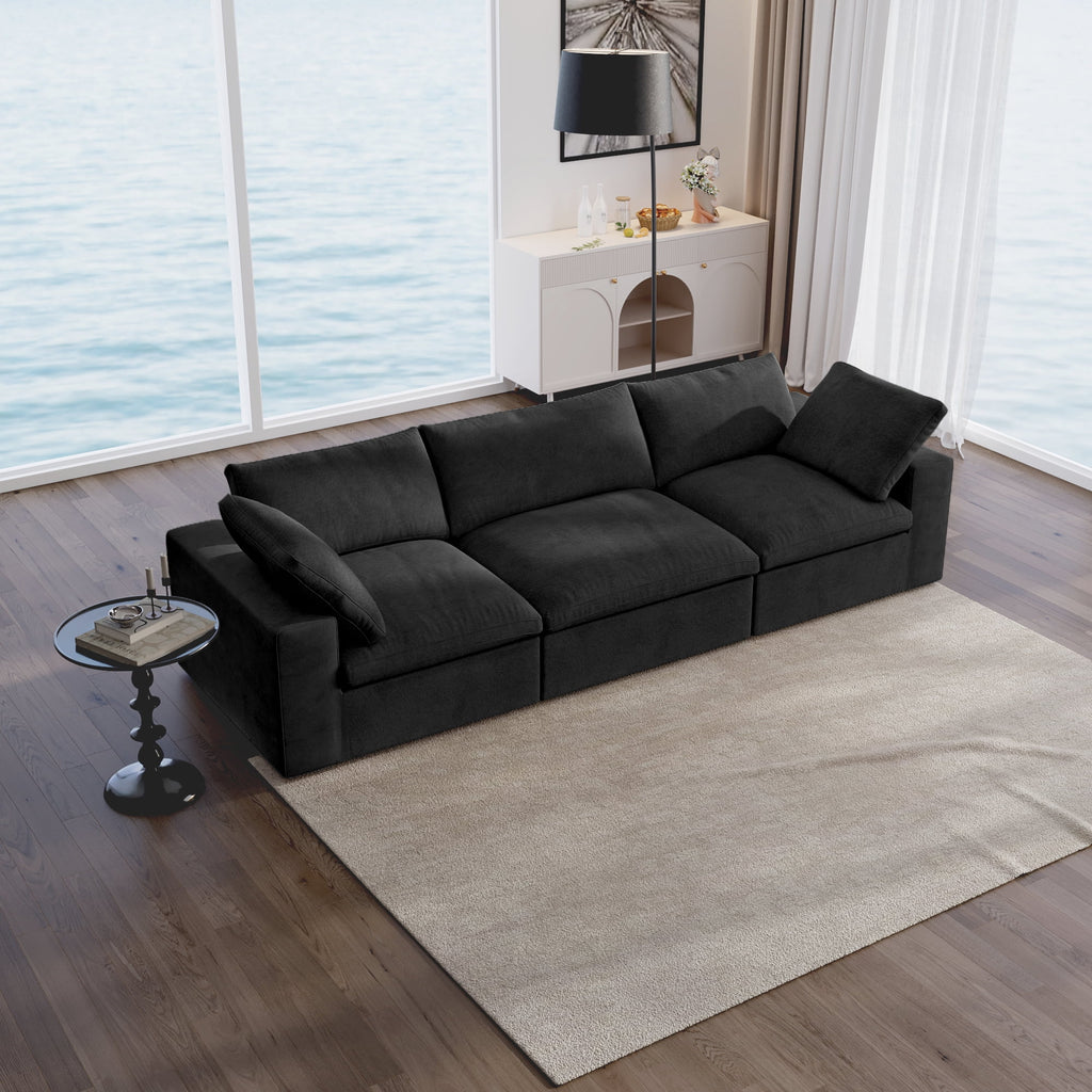 Sdorens Free Convertible Sectional Sofa Modular Couch,Modern Linen Fabric Sofa for Living Room,Apartment and Small Space,3-Seat Sofa,Black