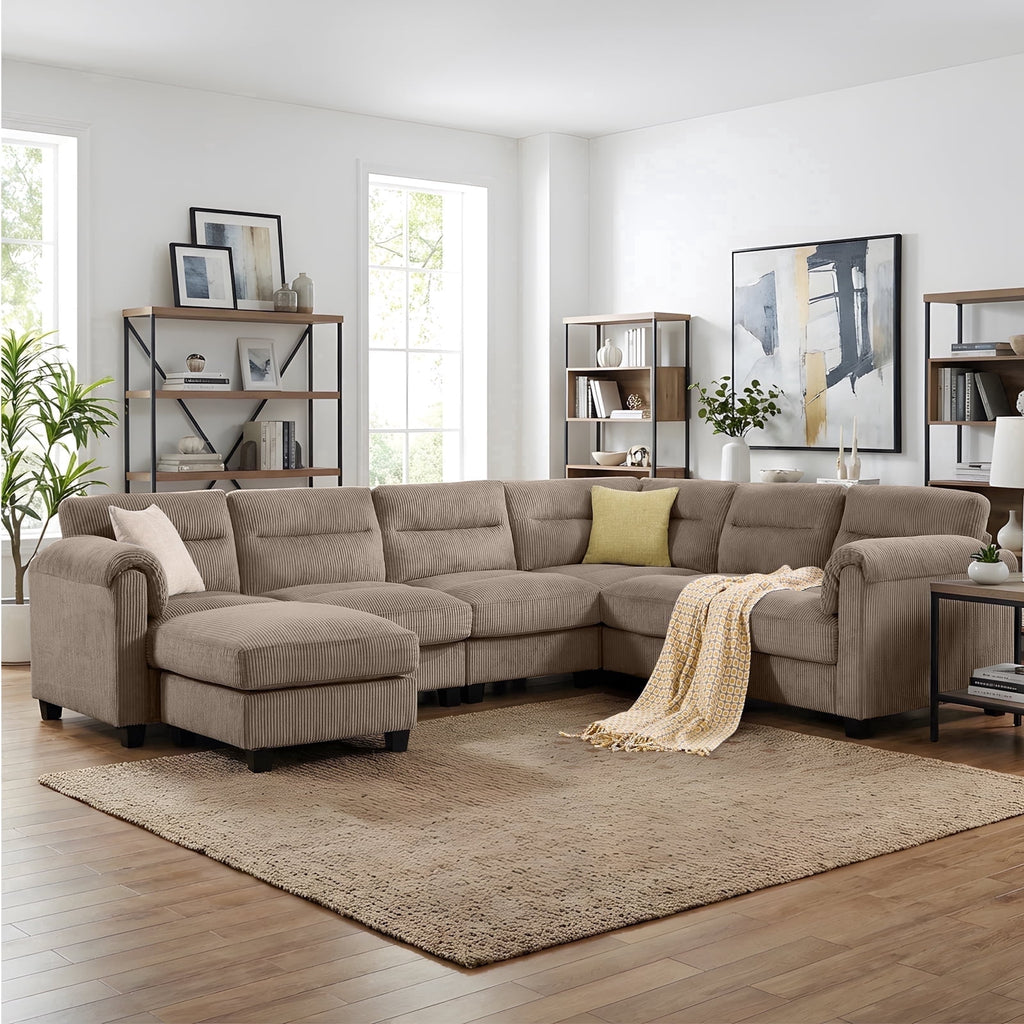  Convertible Modular Padded Sectional Sofa Couch with Foam Frame & Ottoman for Living Room - Taupe