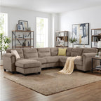  Convertible Modular Padded Sectional Sofa Couch with Foam Frame & Ottoman for Living Room - Taupe